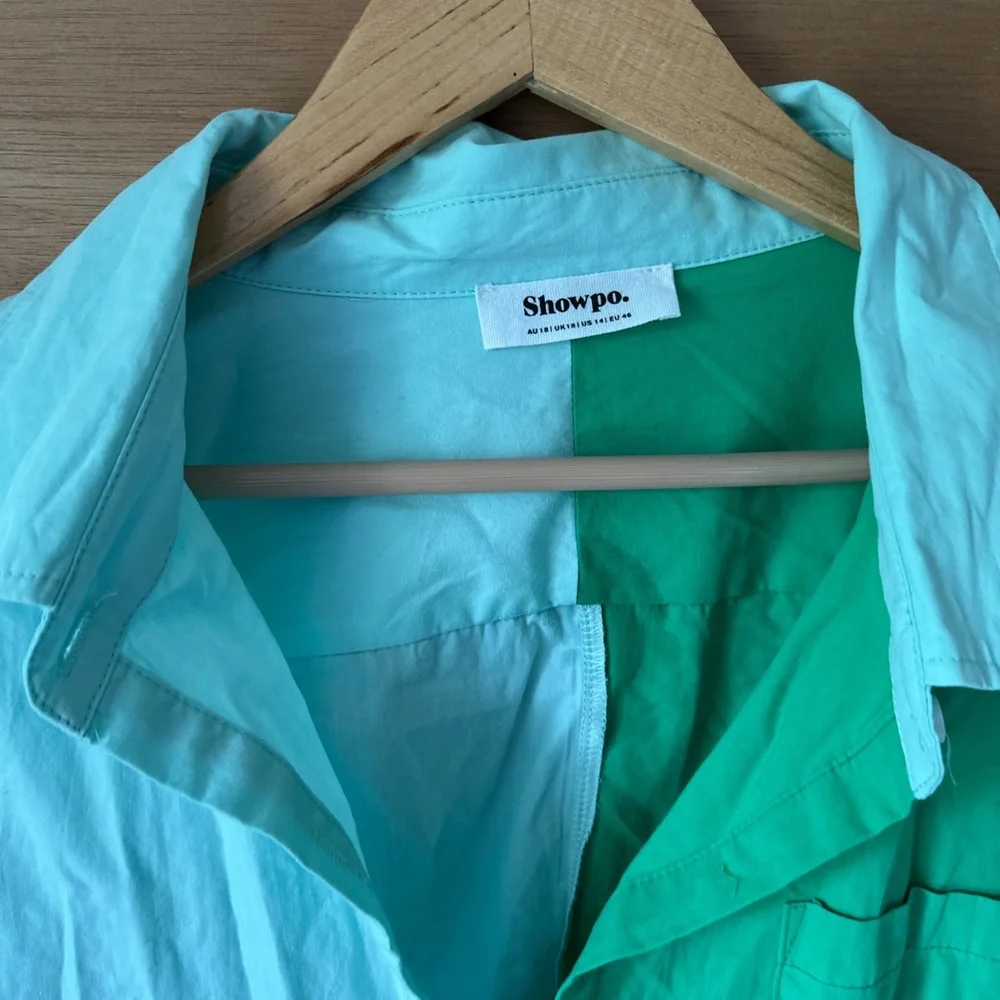 Showpo Lightweight Shirt Jacket in Blue and Green - Picture 2 of 3